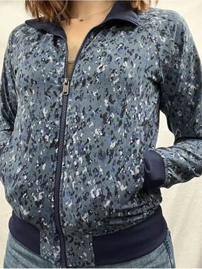 Athleta Blue Patterned Bomber Jacket